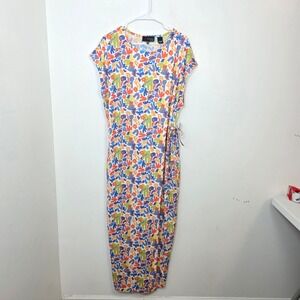 Evryday Jane Abstract Print Wide Leg Jumpsuit Plus Size 1X Multi-Color Tie Waist